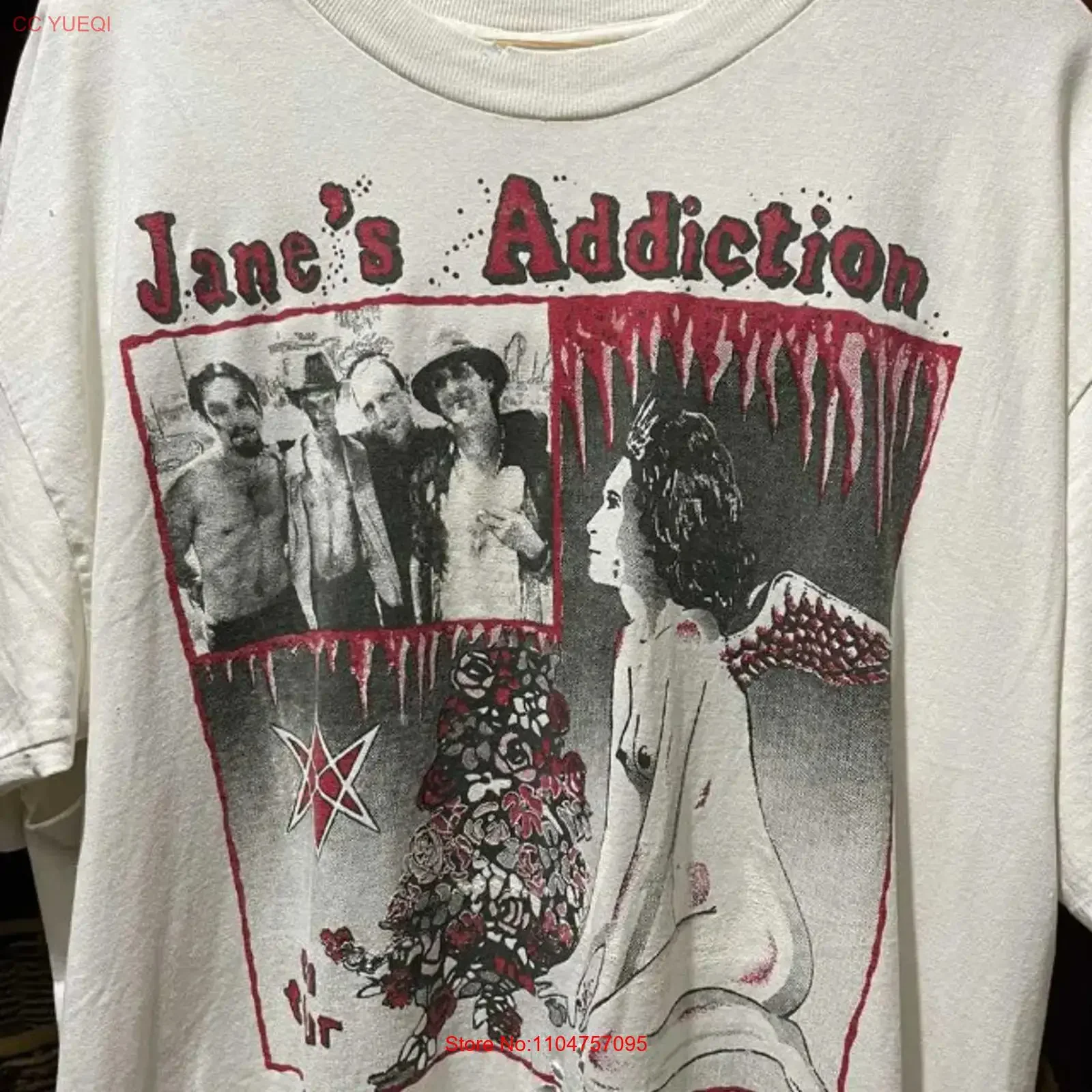 THRASHED RARE VTG Janes Addiction Cotton T Shirt All Size SU354 vintage Washed Casual fashion Stretched Stylish