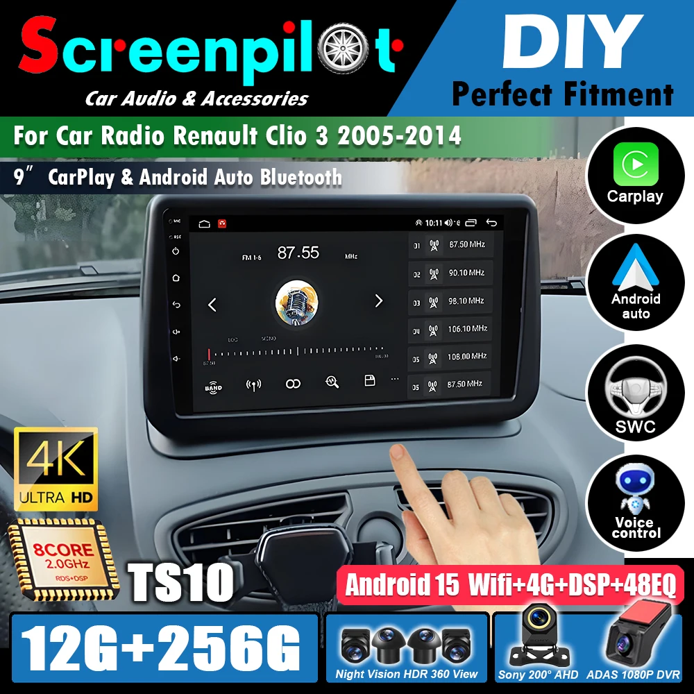 Car Radio For Car Radio Renault Clio 3 2005 2006 2007 2008 2009 2010-2014 Android 16 Wireless CarPlay Auto 5G Multimedia Player