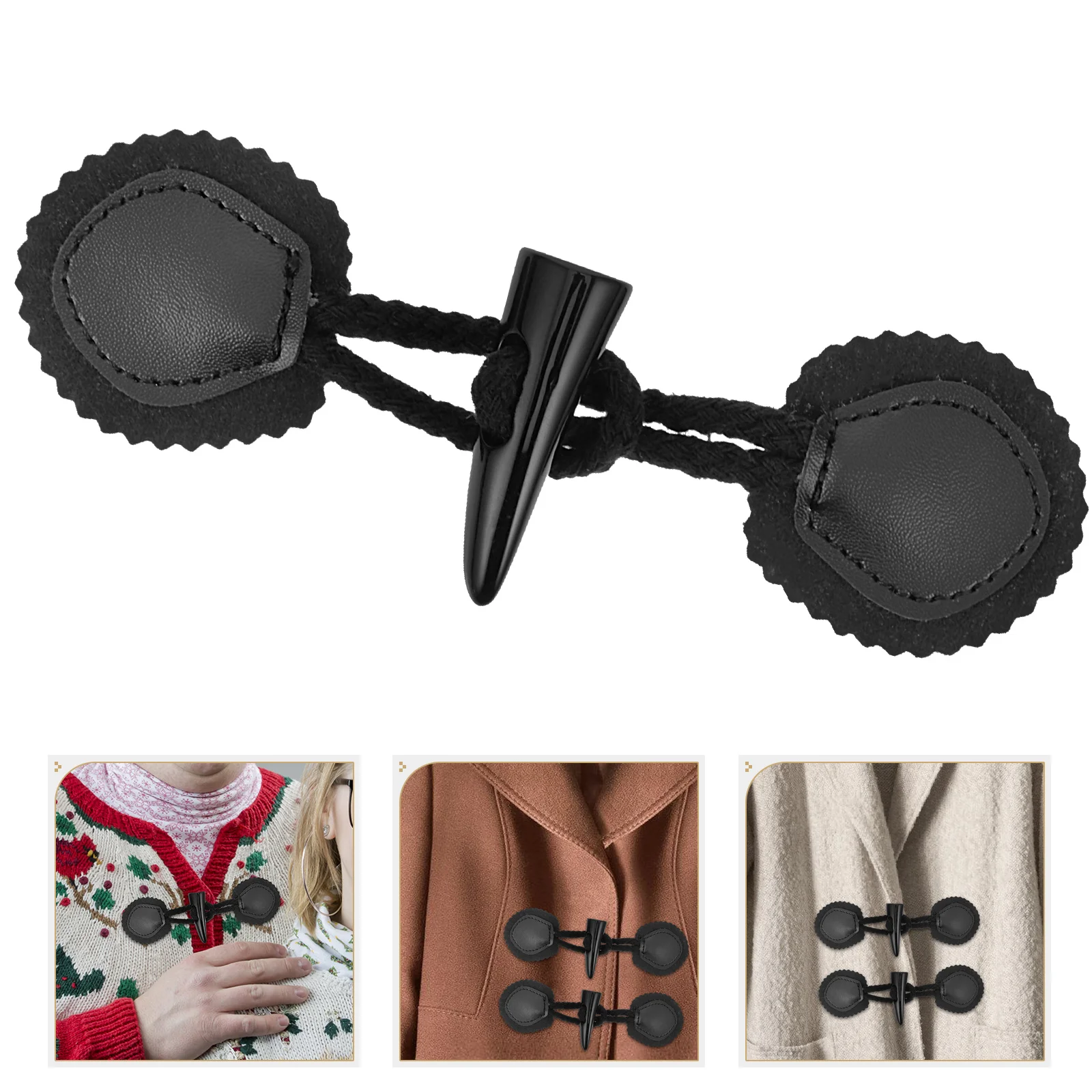 4 Pairs Diagonal Buckle Horn Vintage Decor Decorative Coat Buttons Sew-on Dress Waistband Buckles Resin Toggle