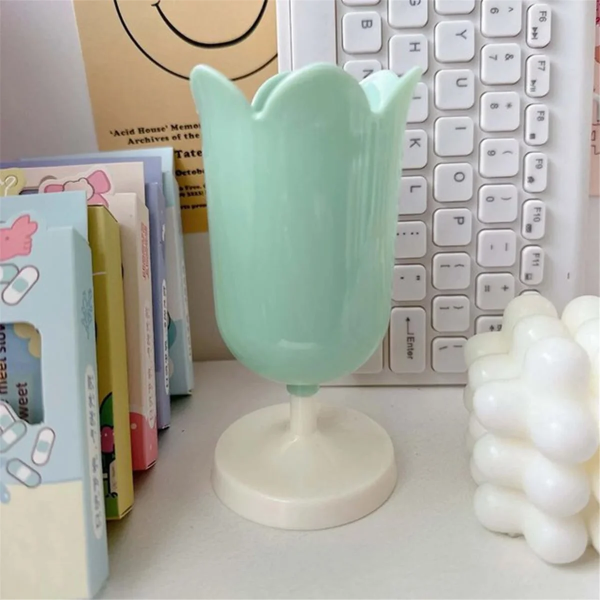 AVSY Kwiatowy uchwyt na długopis Dekoracje do przechowywania długopisów, wiadro do przechowywania pędzli do makijażu, prezent na Dzień Matki Tulipanowy uchwyt na długopis