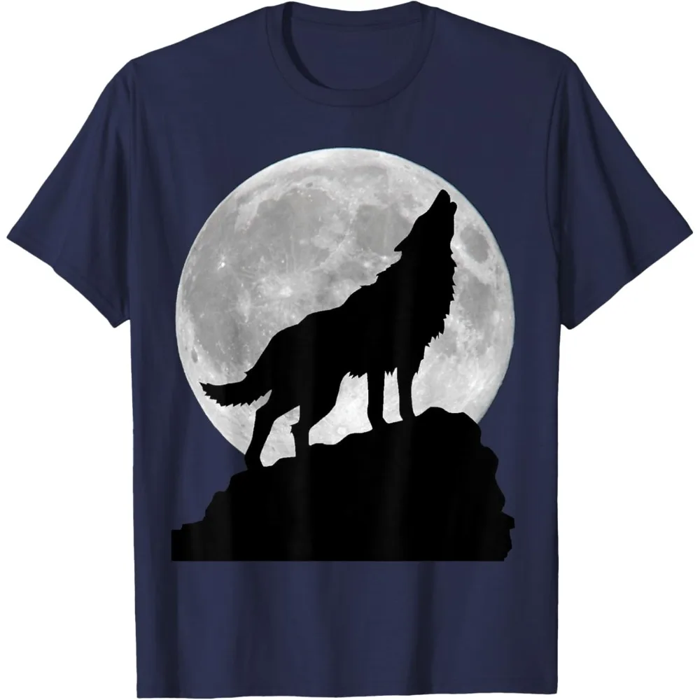 

Футболка с силуэтом волка Moonlit 2025 года, семейная хлопковая футболка для кемпинга, фестиваля, уличные летние футболки с рисунком, мужская одежда
