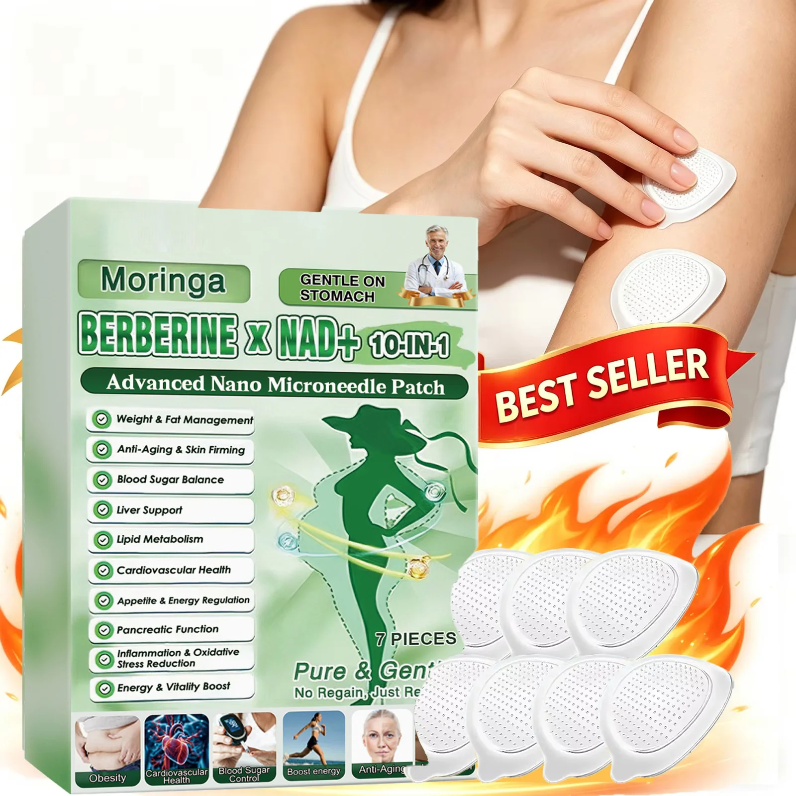 

Nano Microneedle Firming Patch with Berberine&NAD+ 0.2mm Gentle Microdarts for Skin Firming Figure Line Shaping Body Care Patch