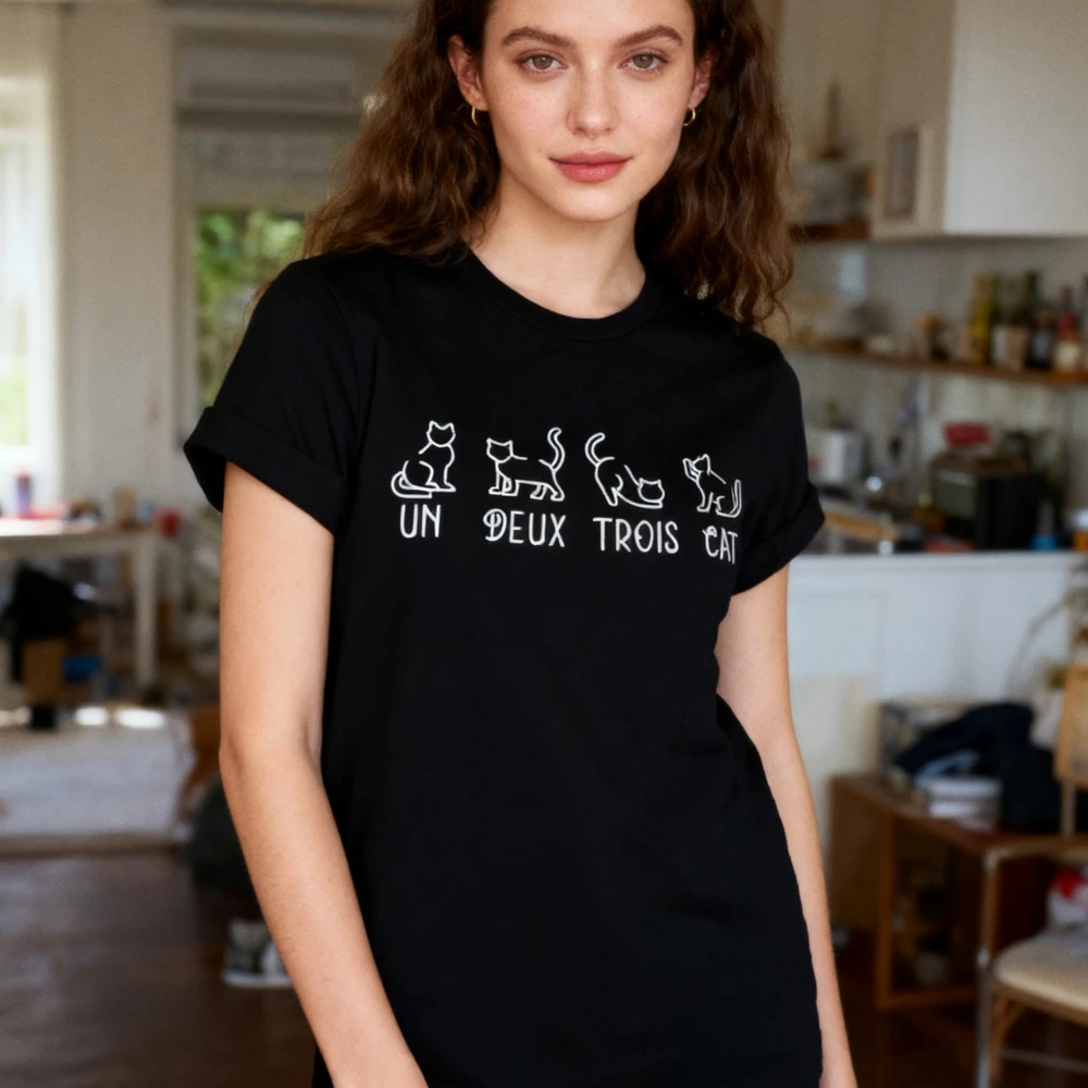 

Un Deux Trois Cat T-Shirt French Cat Lover Tee Unique Design Printed Tshirt Men Women Pet Owner Shirt Simple Daily Life Tops