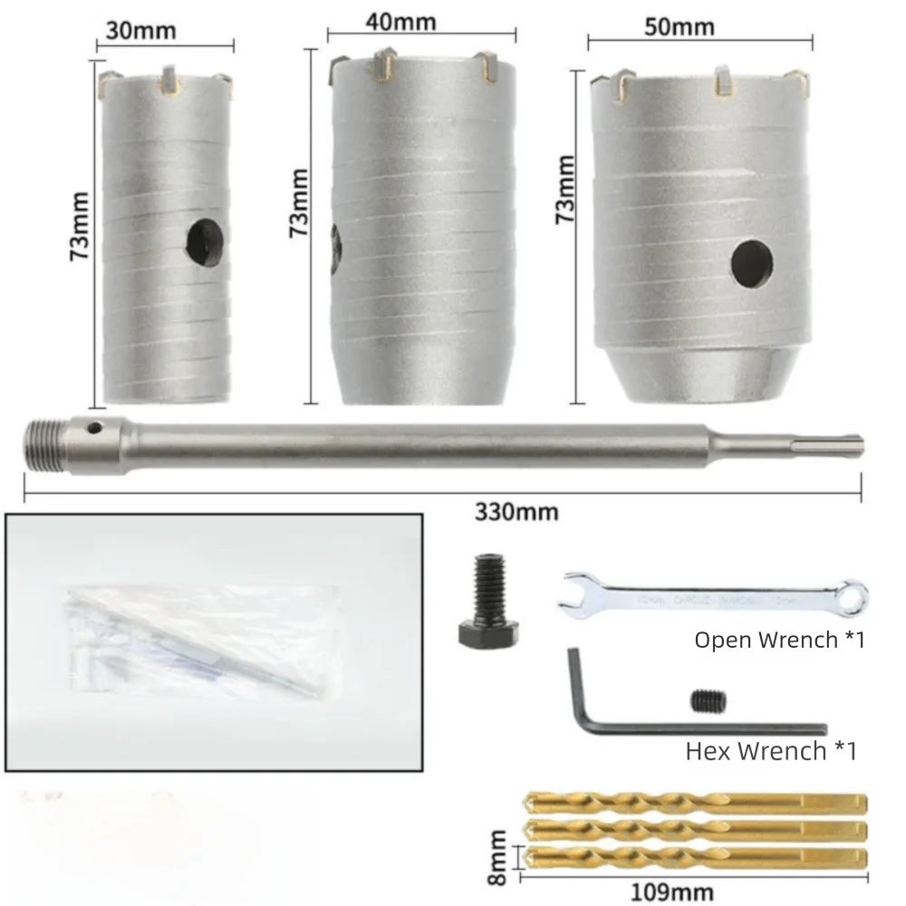 

30-68mm Wall Hole Saw with Round Shaft Fast Drilling Hammer Drill Bit Set Concrete Wall Hollow Drill Bit