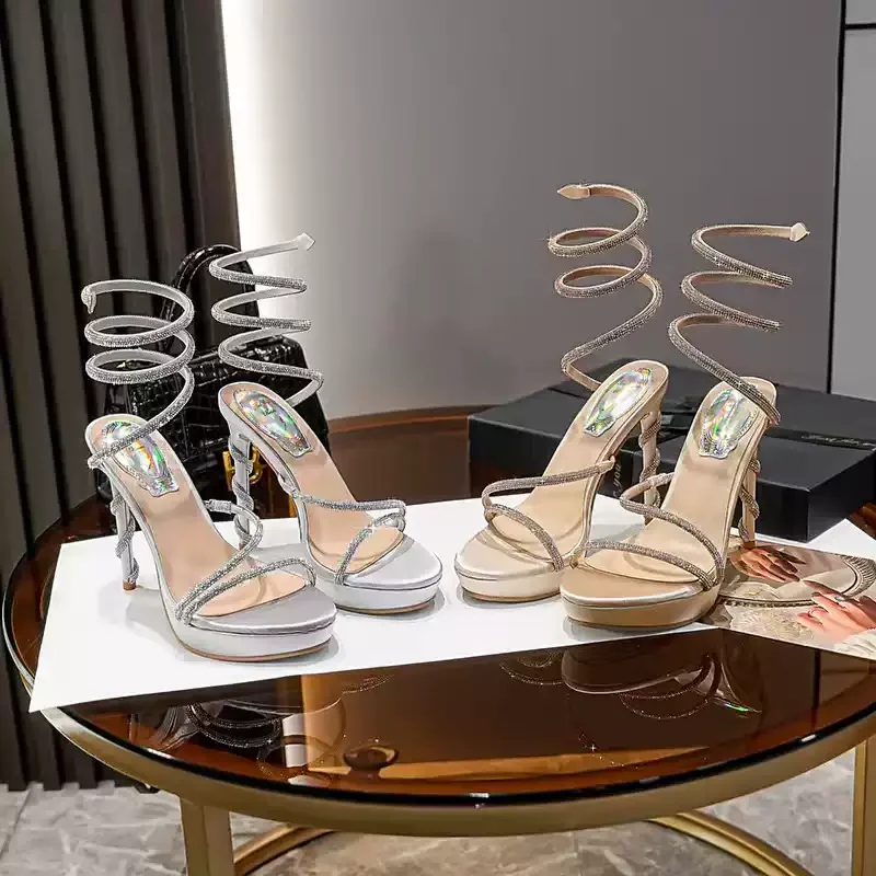 Women Rhinestone Spiral Ankle  - Rhinestone Sandal Women recension och pris