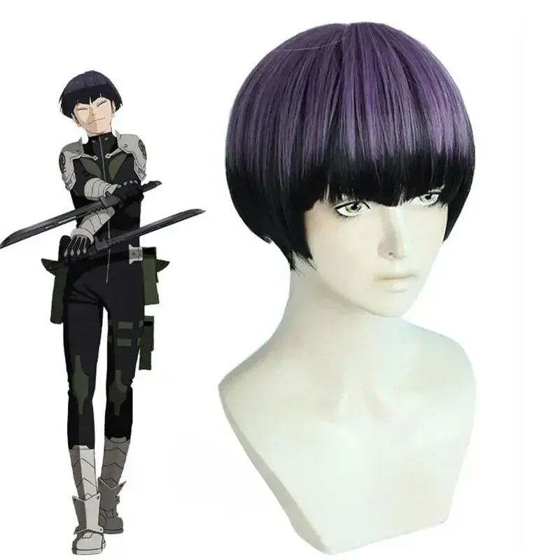 

Саширо Хосина парик аниме Кайдзю No. 8 Soshiro Hoshina Косплей Фиолетовый и черный короткий стиль Хэллоуин Синтетические волосы