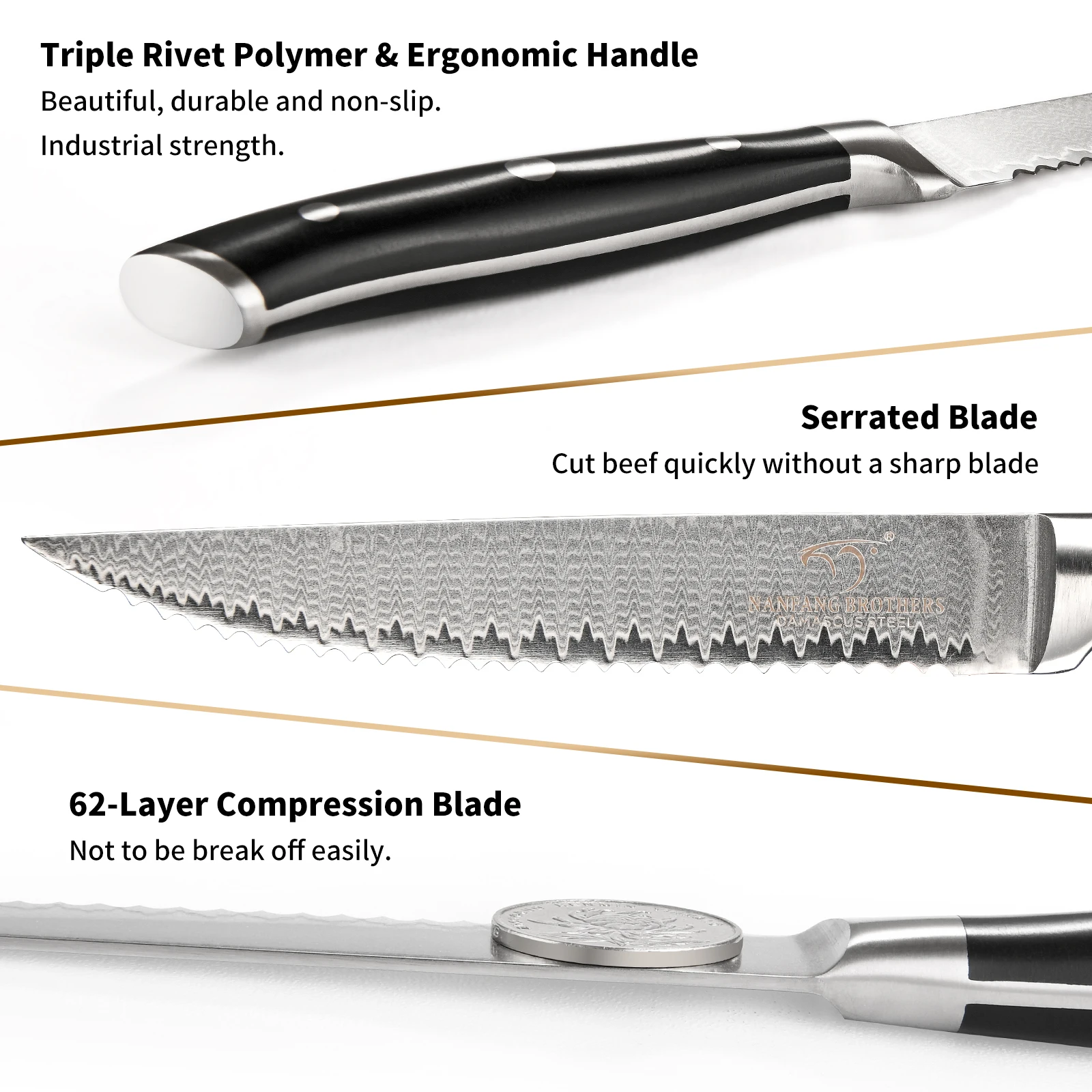8 Pieces VG10 Damascus Steel Steak Knife Set  Comfort Grip Ergonomic Handle Wood Gift Case for Family Dinners Restaurant Home Steak Meal Preparation view 5