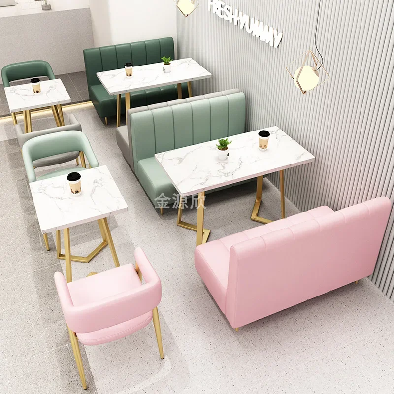 Customized simple milk tea shop table and chair cafe sofa fresh and casual negotiation reception double card seat table and chai