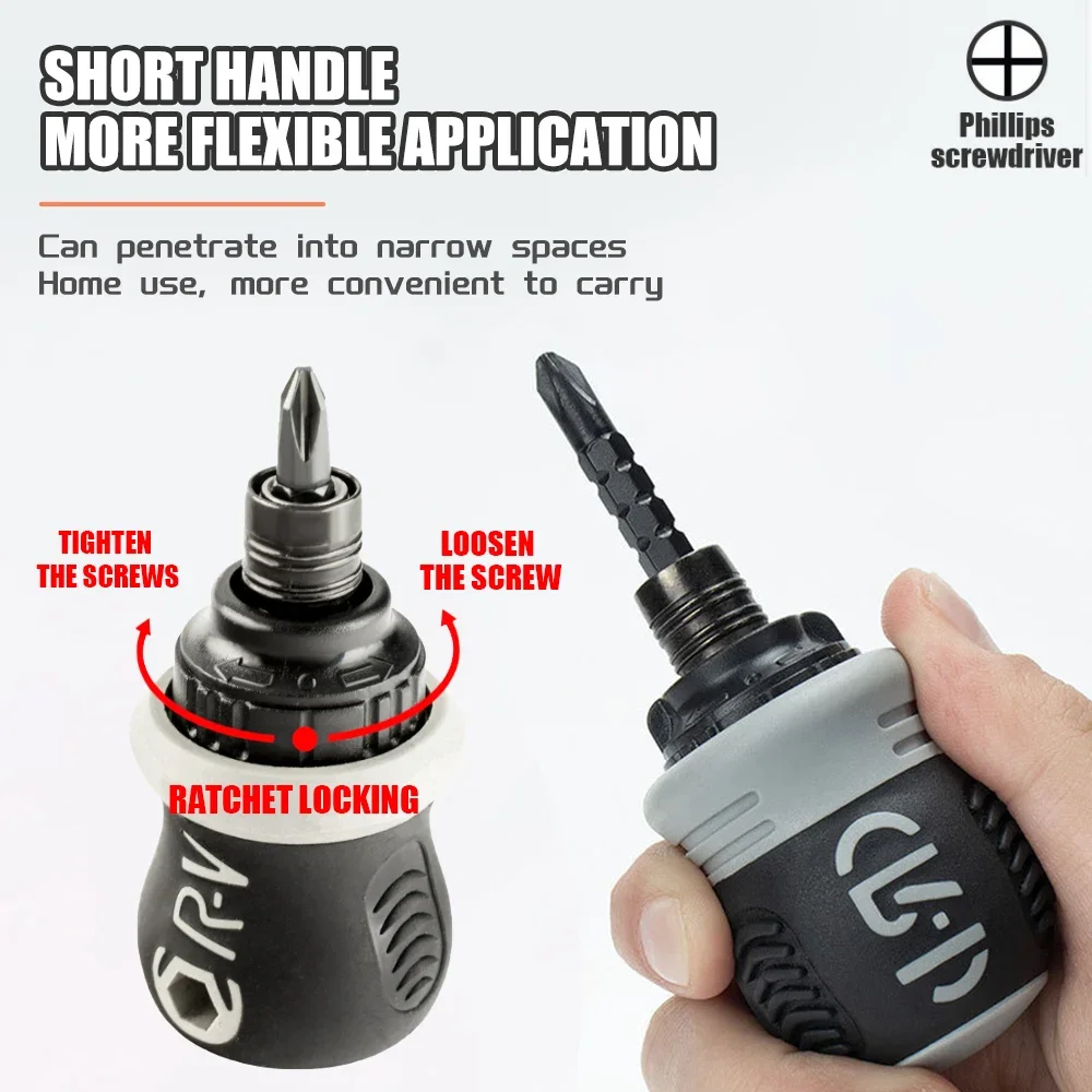 Mini Short Handle Screwdriver Rotary CRV Telescopic Detachable Ratchet Handle Set Multi-shaped Cross Triangle Head Repair Tool