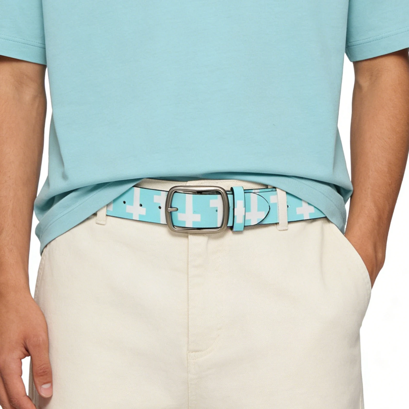 

Мужской и женский модный синий ремень с принтом, кожаный ремень с оригинальным кросс-принтом в стиле граффити, дизайнерский пояс для джинсов и платьев