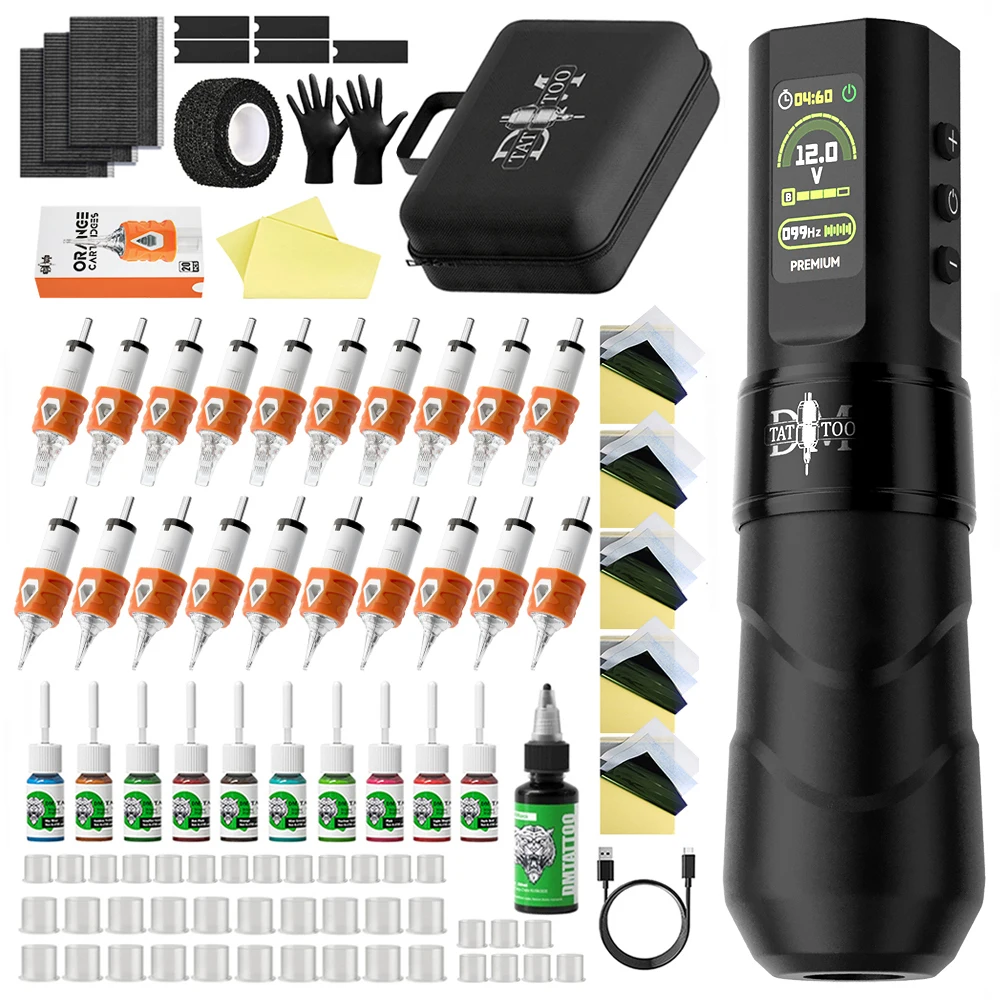 

Wireless Tattoo Pen Kit 4.0MM Stroke 1500mAh High-Capacity Battery For Permanent Makeup With Orange Needle Ink Cup