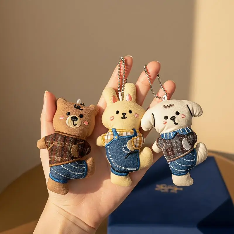 Mini Cute Plush Animal Doll Keychain Ins Style Bear Rabbit Dog Stuffed Pendant for Backpack Car Key Hanging Ornament