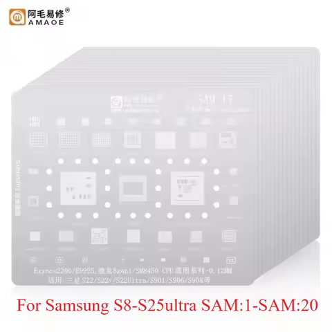 AMAOE For Samsung SAM1 SAM21 BGA Reballing Stencil Tin Planting Soldering S8 S9 S10 S20 S24 S25 Ultra Note 20 Repair Tool