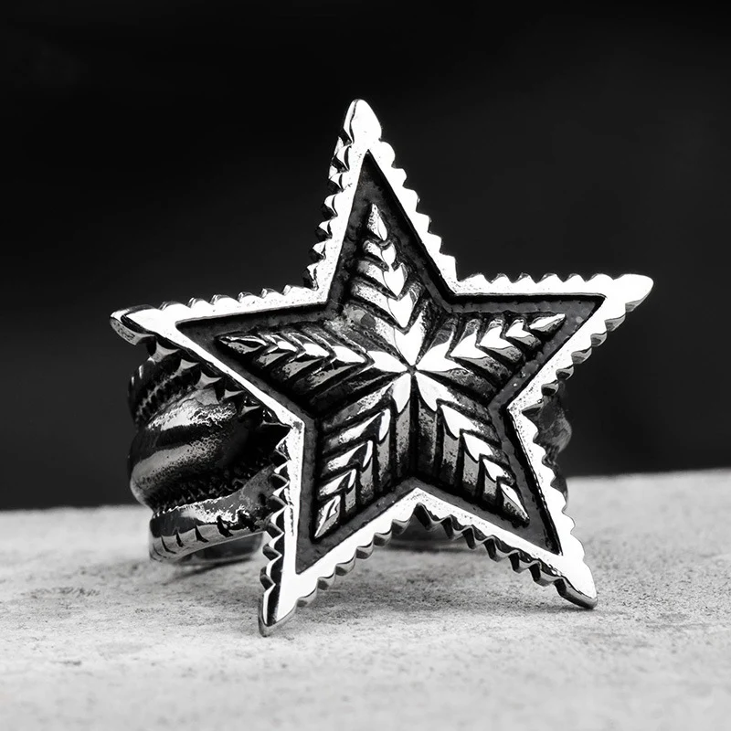 Trendy Pentagram Ring Men's Retro Personality Single Thai Silver Rings Wide Version Domineering Punk Index Finger Accessory