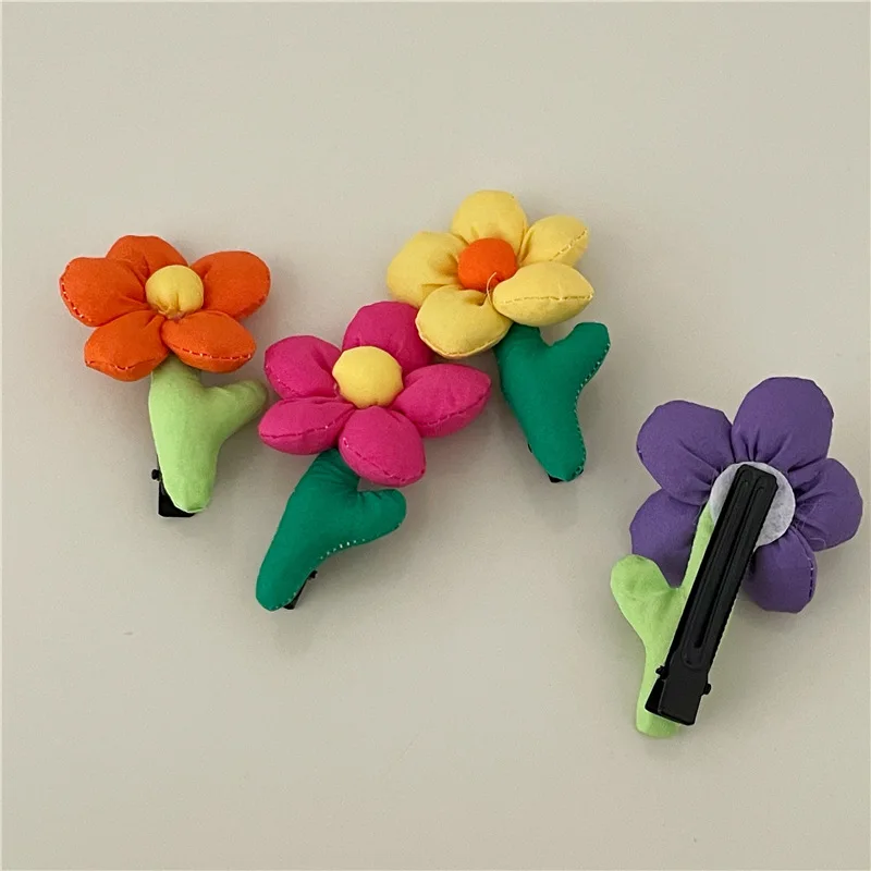 Cute handmade fabric flower hairpin side clip Spring cream color small flower duckbill clip bangs clip Korean version