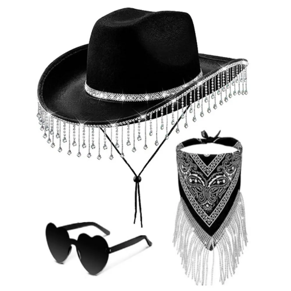 Black Water Diamond Fringe Cowboy Hat Black Diamond Fringe Scarf Cowboy Hat