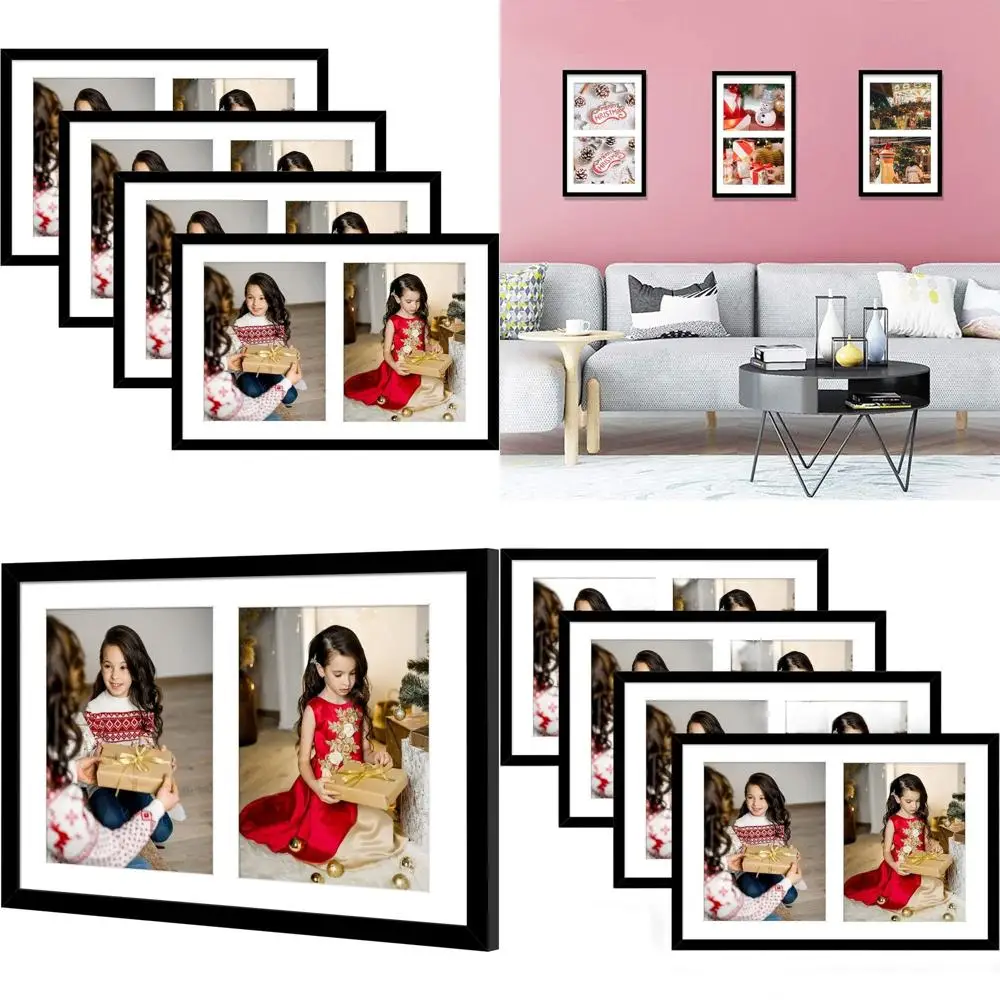 

Набор из 4 черных деревянных рам для 12x19 с белыми ковриками, вмещает 2x8x10 фотографий, стекло, пилообразная вешалка, идеально подходит для настенных коллажей и