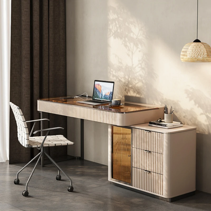 

High-Grade Skin Feeling Desk Chair Computer Desk Modern Simple and Light Luxury Study Retractable Desk Dresser