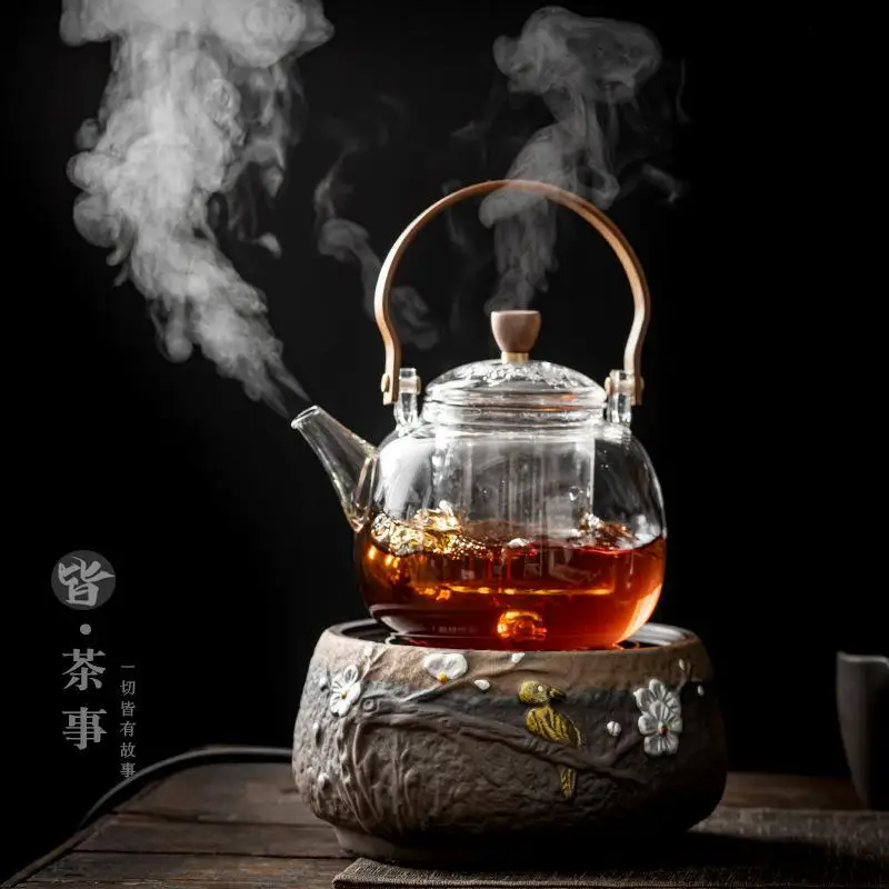 Japanese-Style Retro Electric Ceramic Stove Tea Cooker Borosilicate Heat-Resistant Glass Kettle Steam Teapot Household Tea Brewi