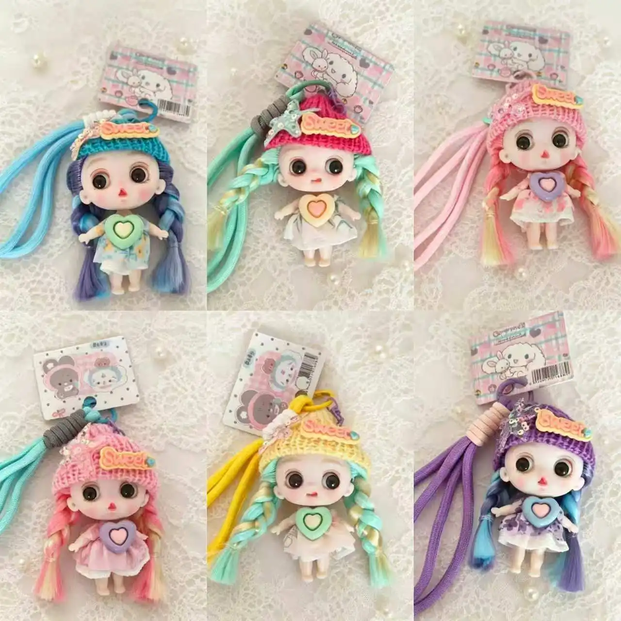 Mini Ponytail Doll Keychain Pendant Sweet Cute Girl Princesses Dress Up Toy Joints Moveable Fashion Makeup Doll Bag Charms Decor