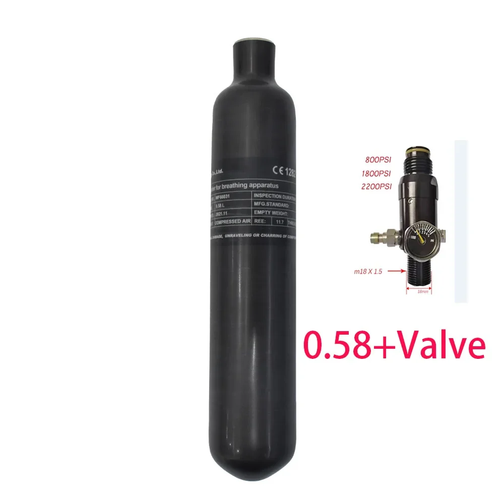 Carbon Fiber Cylinder High Pressure Bottle 580cc plus Regulating Valve HPA Tank Scuba Diving M18*1.5 300Bar 4500psi 0.58L