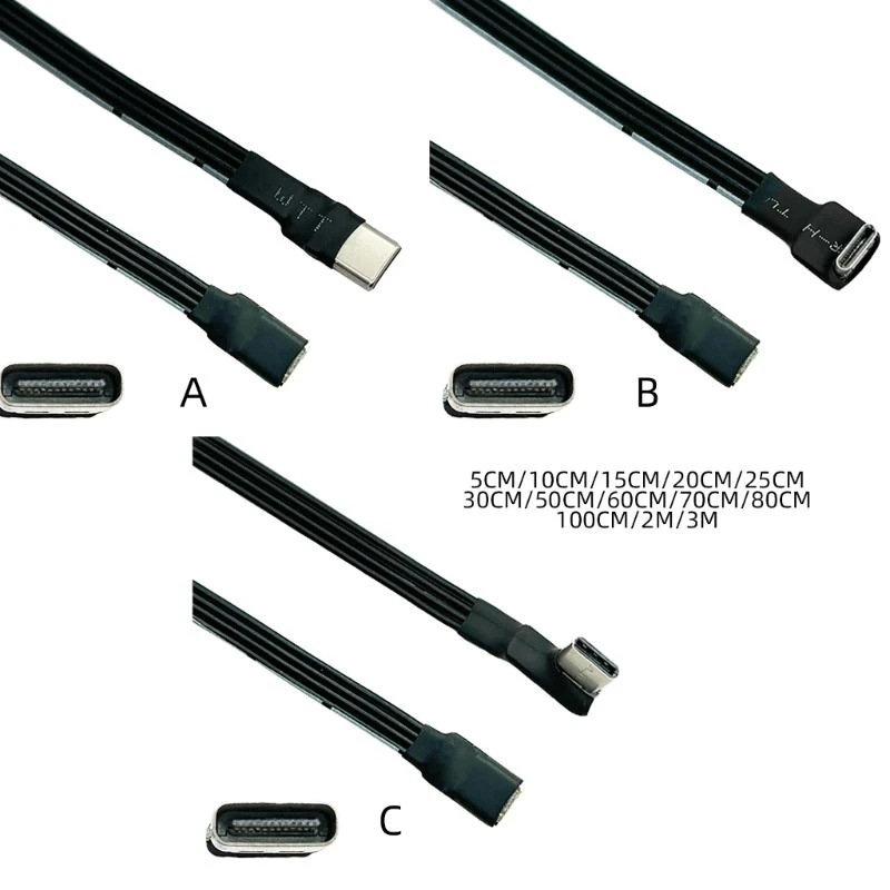 Kabel do ładowania USB-C ​ Kabel USB-C męski na żeński, kątowy 90 stopni ​ Kabel USB C do ładowania laptopa 896C z szybkim transferem danych 480 Mbps, płaski.