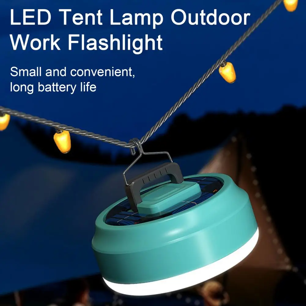 Camping Lamp with Metal Hook USB/Solar Charging Touch Switch Multiple Modes 6500K Illumination Multifunctional Portable Flashlig