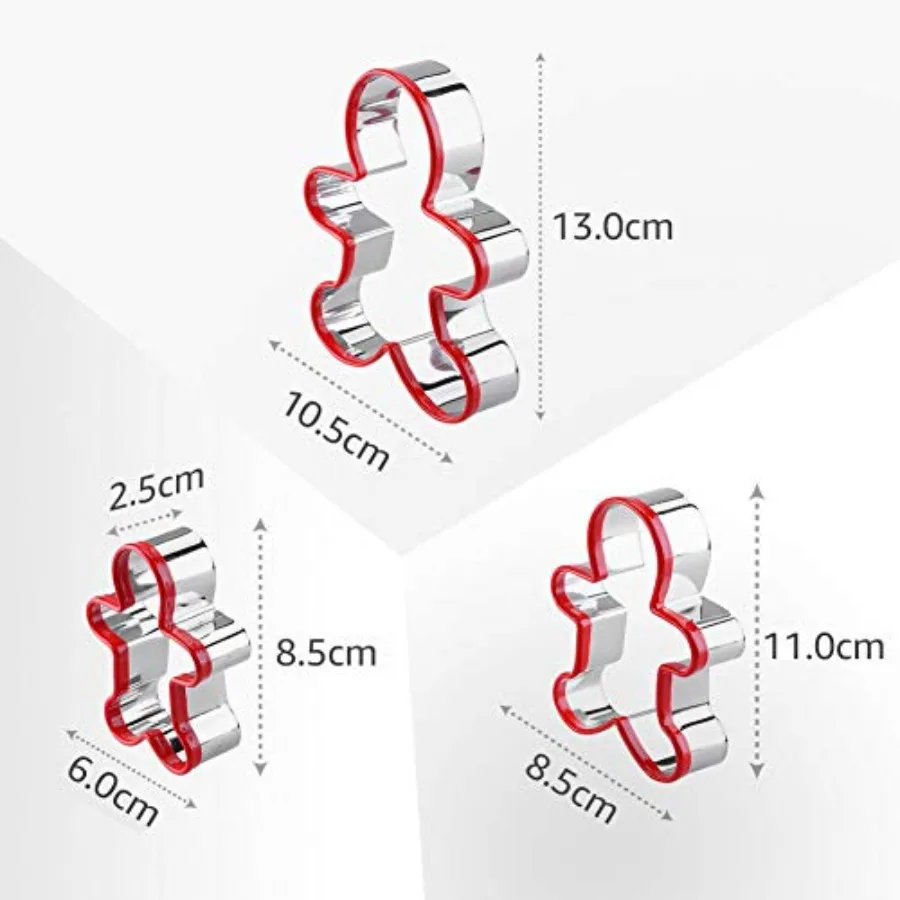 3pcs Ginger Man Ce Cutters Set Ginger Boy Shape Mould with Red Environmental PVC