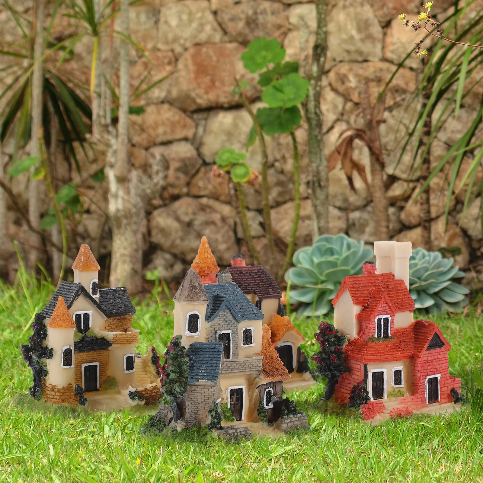 4-delige hars landschapsornamenten schattig mini-huisdecor creatieve huisjeaccessoires kleine tuin desktop thuisbenodigdheden