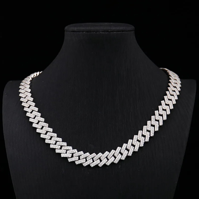 

Platinum plated 8mm cuban chain miossanite necklace fashion jewelry silver channel necklace 16inch