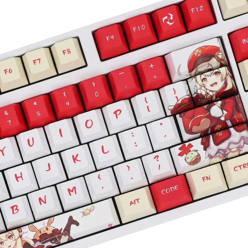 New Genshin Impact Klee Theme Keycap 138 Key Cherry Profile Pbt Hot Sublimation Mechanical Keyboard Cute Red Animation Keycap