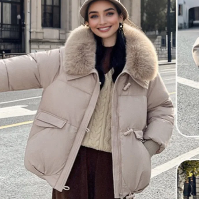 New Winter Quilted Parka Jacket for Women Down Coat Female Loose Thick Warm Fur Hooded Jacket Winter Cotton-Padded Puffer Coats