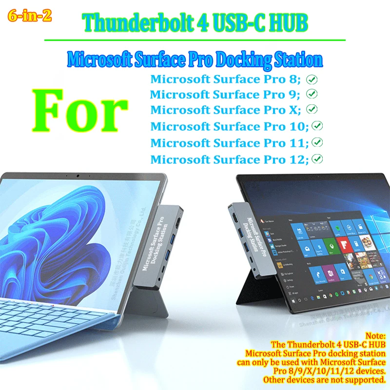 

Двойной концентратор USB-C для Microsoft Surface Pro 12/11/10/X/9/8, док-станция для Surface Pro с Thunderbolt 4, HDMI, USB 3,5 мм