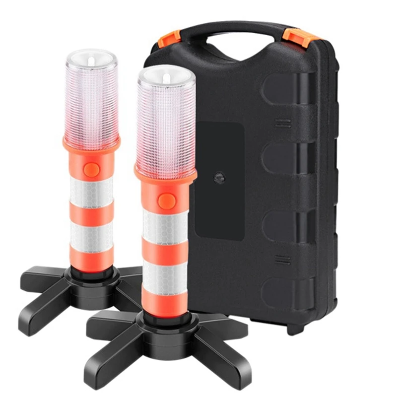 2Pcs LED Emergency Road Flash Flare Roadside Beacon Safety Strobe Warning Safety Light With Magnetic Base