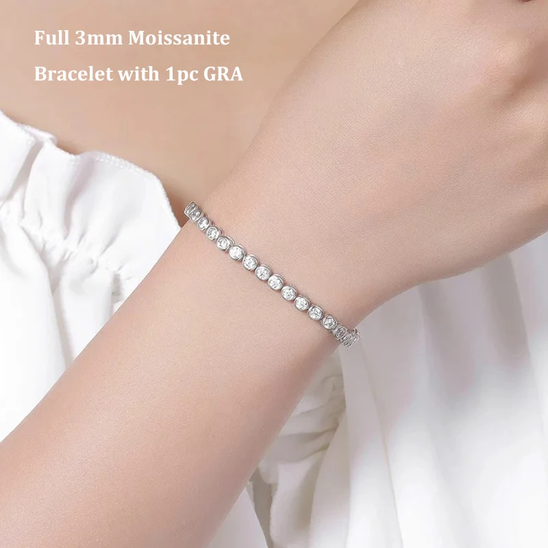 Mebigu Sparkling Bubble 2/3mm D Color Full Moissanite Tennis Necklace for Women S925 Silver Round Bezel All Diamond Neck Chain - view 2