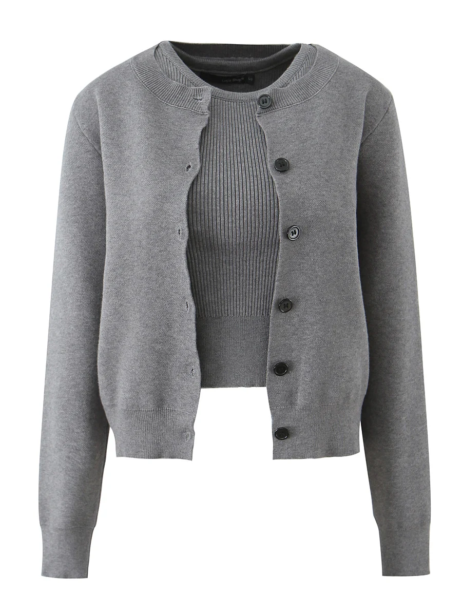 American Sle Vintage Simple correspondant ample bouton unique rond Ne Long Sve tricoté pull Cardigan deux pièces ensemble