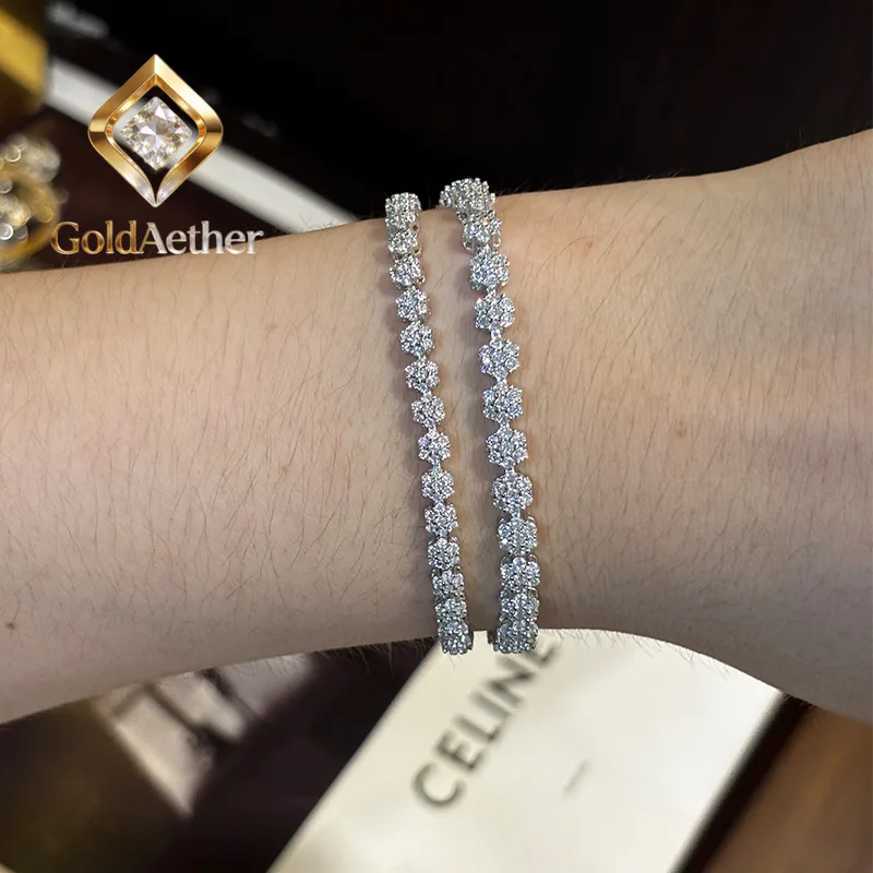 

Роскошный браслет GoldAether из цельной платины PT950 с маленьким муассанитом в форме цветка сливы, модный браслет в стиле INS.