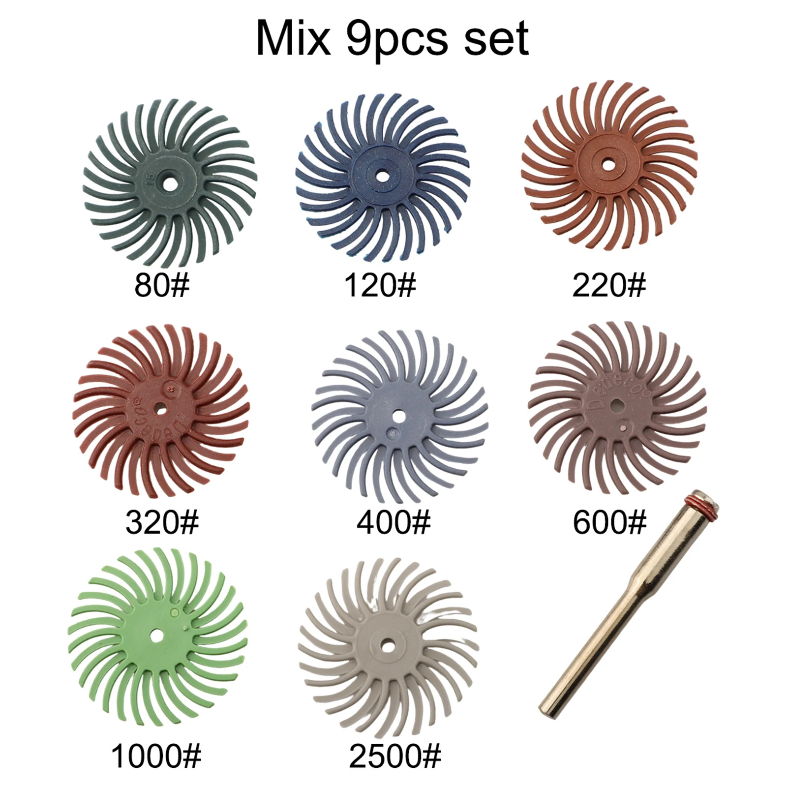 10/8pcs Grinding Discs+1* Extension Rod  1Inch Radial Bristle Disc Kit Abrasive Brush 3mm Shank Detail Polishing Wheel
