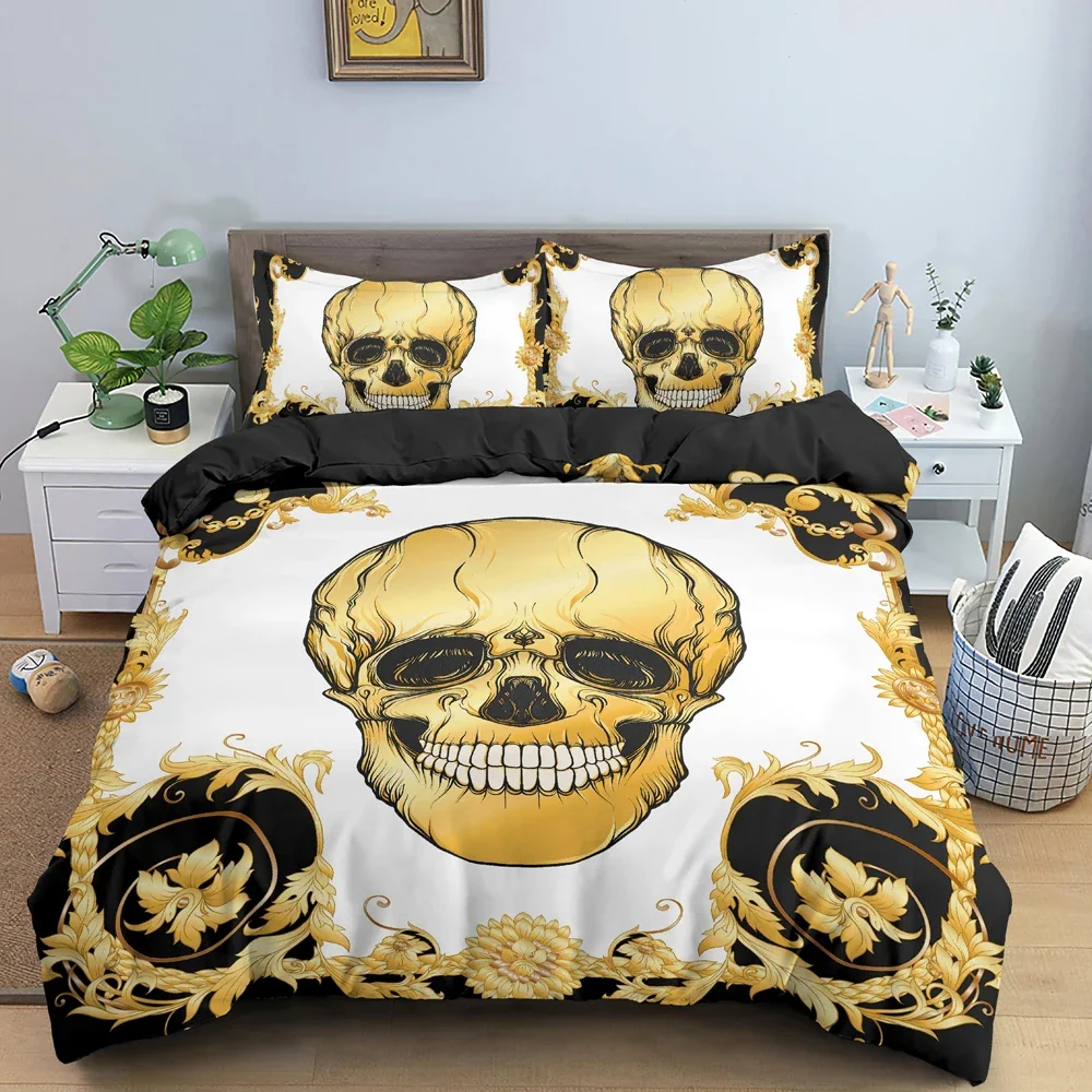 3D Digital Skull Printing Bedding Set, capa de edredão com zíper, solteiro, gêmeo, duplo, completo, rainha, rei, estilo quente, 2 pcs, 3pcs