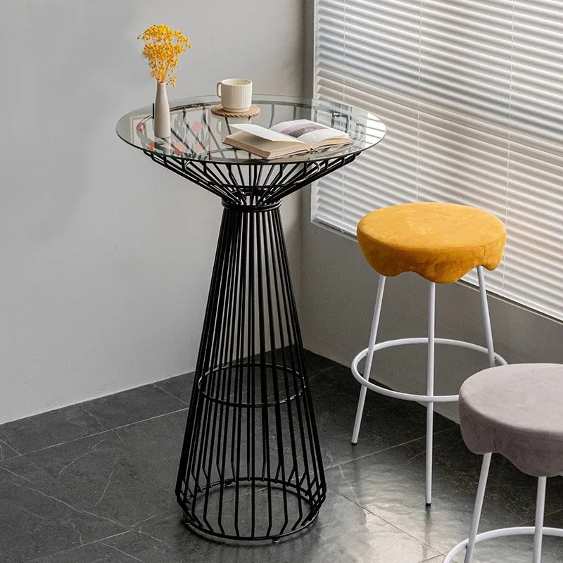 Nordic creative leisure bar table, coffee shop balcony outdoor tall round table, modern simple round bar table