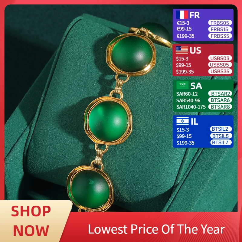 

Vintage Emerald Green Stone Opal Bracelets Natural Woman Antique Bangle Round High Quality Gold Color Charm Wedding Jewelry 2025