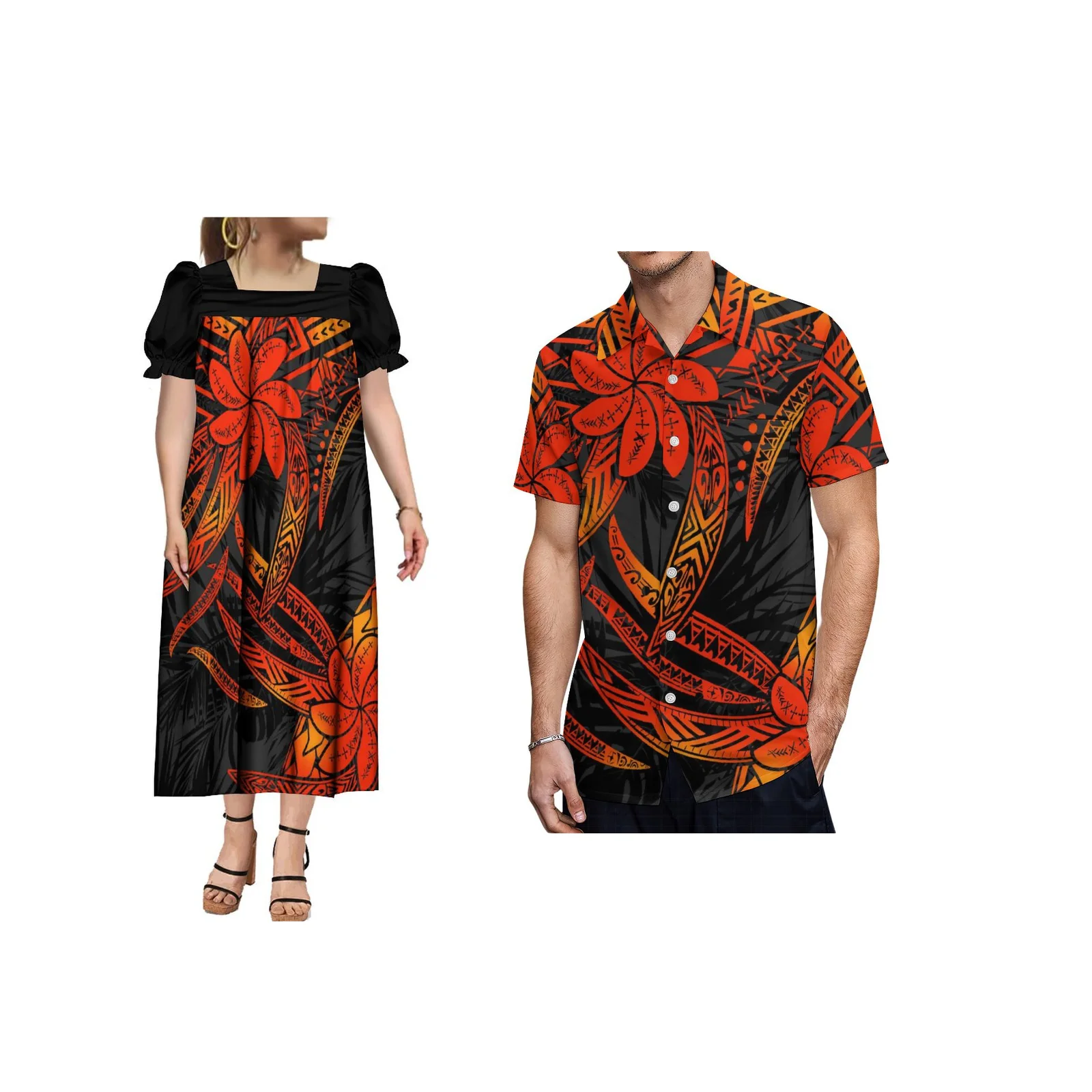 

Customized Hawaiian Shirts For Men MUMU Polynesian Women's Dress Chic Printed Tribal Designs Samoa Couple's Costume