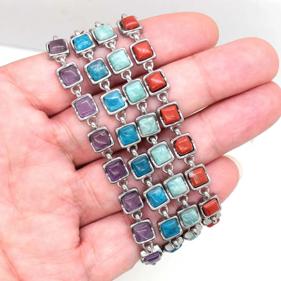 Charms Natural Healing Crystal Square Stone Bracelets For Women Amethyst Blue Apatite Quartz Agate Choice Girls Bracelet Jewelry