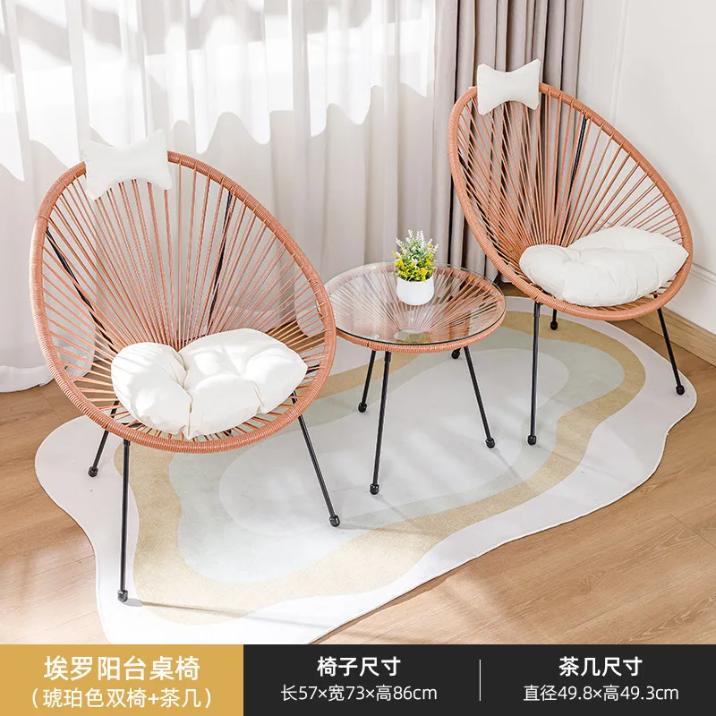 & Outdoor Balcony 3-Piece Table & Chair Set, Nordic Rattan Leisure Chair, 1 Table 2 Chairs Patio Furniture Set for Garden &Readi