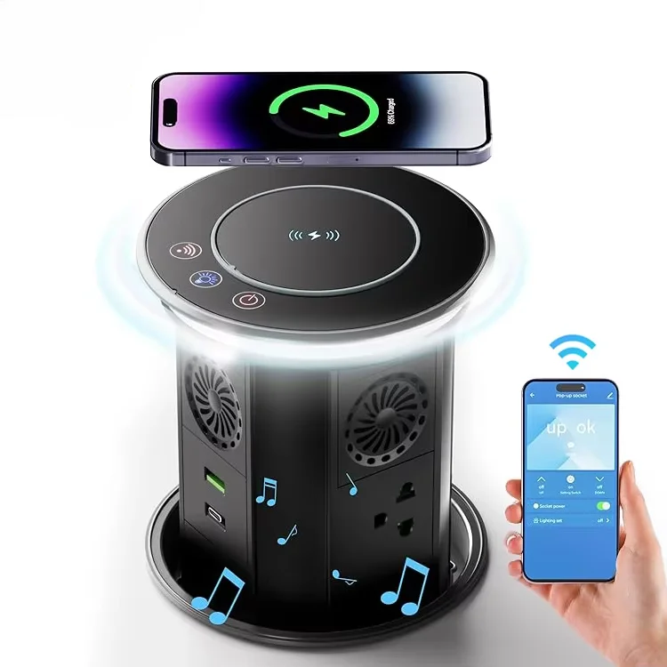 MX/US Motorized Elevatable Socket WBT Speaker Tuya Wifi Lifting Pop up Wireless Charging Electric Accessories for House
