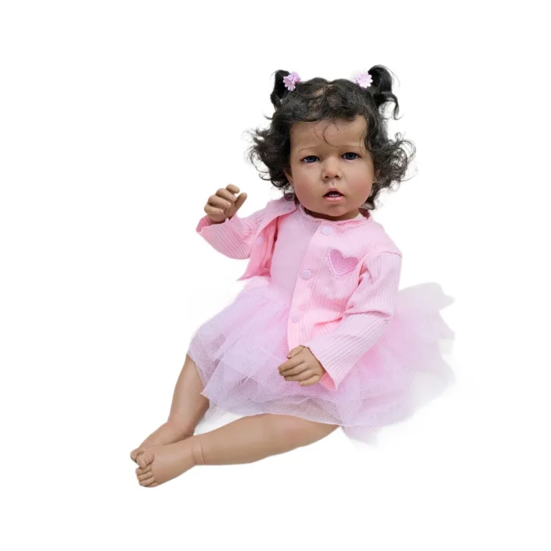 50CM Cloth Body Silicone Vinyl Liam Reborn Black Doll Girl Toddler Lifelike African American Baby Doll