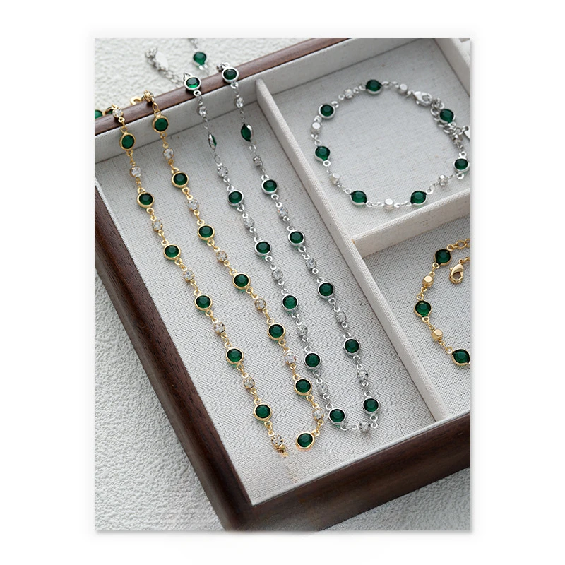 

French retro new Chinese style Guochao necklace niche high-end temperament emerald zircon collarbone chain