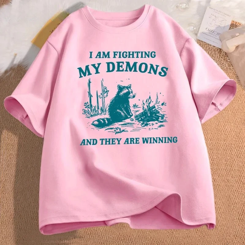 أنا القتال بلدي الشياطين الراكون ميمي تي شيرت مضحك الجرافيك تي شيرت مطبوع المرأة موضة Harajuku تي شيرت ريترو الجمالية #4
