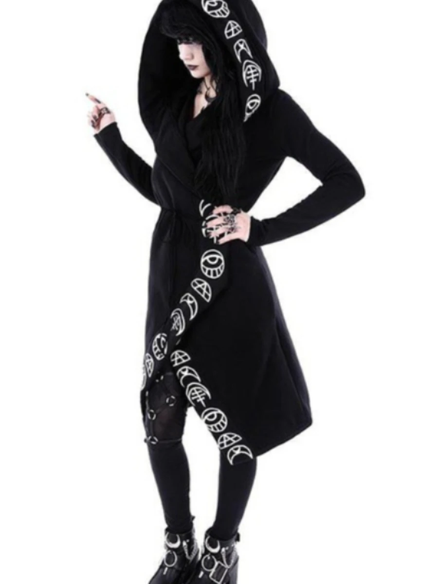 New Women's Punk Moon Pattern Printed Long Sleeve Cardigan Sweatshirt Long Style Print Hoody Harajuku Loose Clothes Fleece Warm