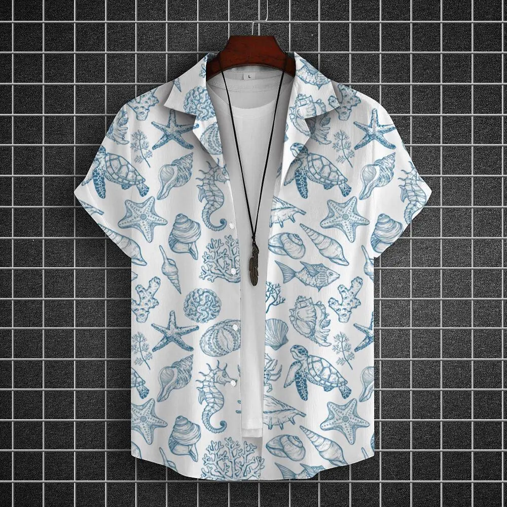 Animal Hawaiian Shirt 2023 Turtle Pattern 3d Print Oversized Men\'S Shirts Summer Shirt For Men Street Casual Daily Short Sleeves